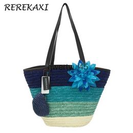 Totes Summer Knied Straw Bag Weat Pole Weaving Womens andbags Flower Boemia Soulder Bags Female Beac Large Capacity ToteH24218