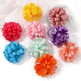 Hair Accessories 2Pcs Girl Elastics Band Big Grosgrain Ribbon Flower Ball Hairrope Pretty Festival Dress Up Tie 20Color