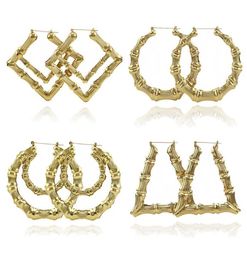 2019 2020 Fashion Jewelry Multiple Shapes Ethnic Large Vintage Gold Plated Bamboo Hoop Earrings for Women 9 Modes choice5275547