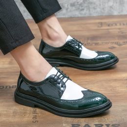 Quality High Business Handmade Brogue Style Paty Wedding Men Flats Leather Oxfords Formal Pointed Shoes b