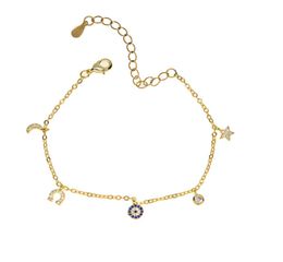 New Top Fashion evil eye charm jewelry silver gold plated cz moon star eyes charm bracelet1913969