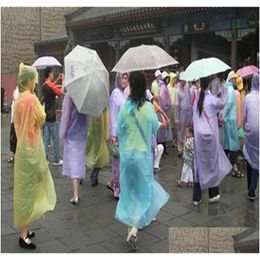 Raincoats 2000Pcs Disposable Pe Raincoat Adt Onetime Emergency Waterproof Hood Poncho Travel Cam Must Rain Coat Outdoor Rainwear Dro Dhjwe