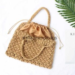 Totes Women Boho Summer Woven Beach Bag Handmade Hollow Out Straw Bag Macrame Tote Girls Cotton Rope Crochet Handbags for TravelH24219