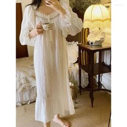 Women's Sleepwear French Dress Pajamas Long Ruffle Sleeves Lace Vintage Cotton Women Female Girls Home Nightdress Loungewear Looose