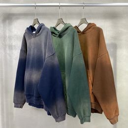 Solid Colour Blanks plus fleece thicken spraydyed aged hoodie 240123