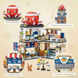 Blocks 709pcs Takoyaki Store Street View Izakaya Shop Toys Construction Creative Architecture Model SetMini Building Blocks