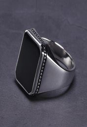 Real Solid 925 Sterling Silver Ring Simple For Men Imitated Black Stone Square Flat High Polishing Middle East Turkish Jewelry C185046460