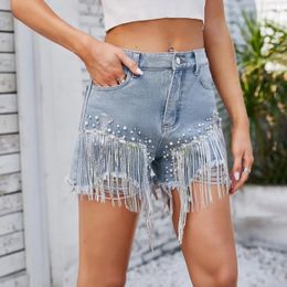 Women's Jeans Shorts Femal Embellished With Shining Diamond And Tassel Short Pant 2024 Spring Summer Lady Fashion Streetwear