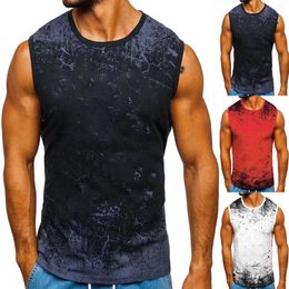 Men's Tank Tops Spring Summer Top Shirt Casual Beach O Neck Printed Sleeveless Blouse Loose Running Shirts