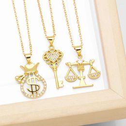 Pendant Necklaces FLOLA Copper CZ Crystal Libra For Women Gold Plated Beads Chain Purse Key Success Jewelry Amuleto Nkeb806