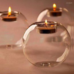 Candle Holders Round Spheroid Glass Candlestick Transparent Hollow Christmas Wedding Living Room Home Decoration Wax Holder Minimalist