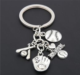 10pcSilver Colour Pendant I Love SoccerBaseballBasketball Key Chain With Shoe Key Ring Gift For Car Keychain Cheer Jewelry4597066