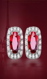 Small Elegant Ruby Gemstones red Crystal stud earrings women fashion zircon diamond white gold sterling silver925 luxury jewelry3898738