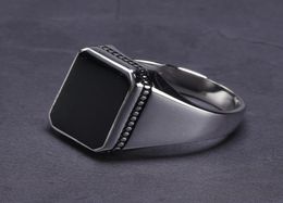 Real Solid 925 Sterling Silver Ring Simple For Men Imitated Black Stone Square Flat High Polishing Middle East Turkish Jewellery C186561912