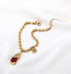 Red silk bracelet women039s titanium steel Zhaocai transshipment round bead bracelet fashion versatile crystal hand jewelry7925091
