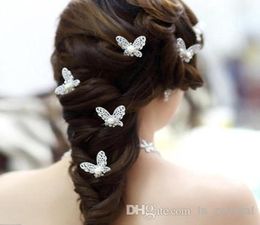 Shinning Butterfly Hair Clips MINI Rhinestone Pearl Hair Accessories Bridal Jewelry Women Party Supplies Jewelry Decoration 10pcs1592786