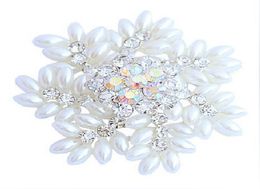 2 Inch Sparkly Silver Tone Snowflake Christmas Brooch with Marquise Shape White Pearls Wedding Party Gifts4113487