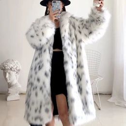 Faux Fox Fur Plus Size Coat Mid Length Long Sleeve Jacket Casual Loose Cardigan Fur Coat Women White Fleece High Quality Coat 240125