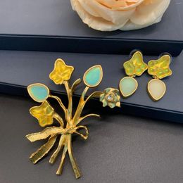 Necklace Earrings Set Exquisite Leaves Shaped Brooch & Complex Craft Vintage Style Jewellery Christmas Gifts For Women Accessories