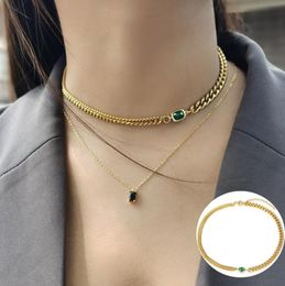 Pendant Necklaces Emerald Green Stone Charm Choker Necklace For Women Stylish Box Chain Adjustable Jewellery Gift Gold Colour Curb Cu6836188