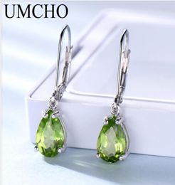 Fashion S925 sterling silver Chandelier olive green topaz gemstone dropshaped long earrings exquisite temperament jewelry5316400
