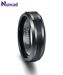 whole 8mm Tungsten Carbide Ring Black Wedding Engagement Band Brushed Center Men039s Ring Beveled Edge Comfort Fit Size 715701738