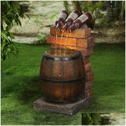 Garden Decorations Accessories Resin Wine Bottle And Barrel Outdoor Water Fountain Scpture Rustic Yard Waterfall Decoration Drop Deli Dhafi