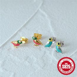 Stud Earrings Aide 925 Sterling Silver Small Zircon Eye Enamel Bird For Women Piercing Gold Minimalist Daily Jewelry Y2K Party Gift