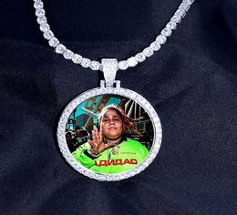 Picture Round Custom Made Po Medallions Pendant Necklace Tennis Chain Gold Silver Colour Cubic Zircon Hip Hop JeAE392880824