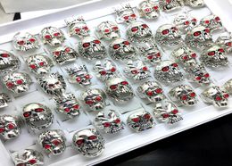 whole 20Pcs Mix red eye Skull silver Plated Skull pattern rings Jewellery finger ring punk biker fashion5722021