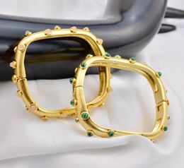 Malachite Rose Quartz Real 18K Gold Plated Brand Square Bracelets Bangle Cuff Letter Fashion New For women for girl7525930