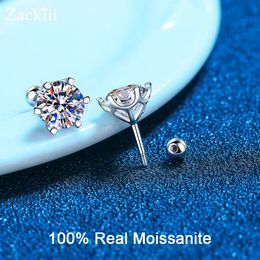 Stud Earrings 044 ct D Colour 925 Sterling Silver White Gold Plated Ear Studs for Women Men Screw Back 240125