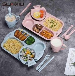 6Pcs Set Children Baby Tableware Cartoon Plates Kid Dishes Dinnerware Anti Training Food Bowl Spoon Fork 2108114555900