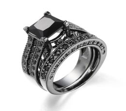 Women Rings Big Black Blue stone Fashion Wedding Ring Sets Engagement Promise bague femme Europe fashion twoinone rings80891292101780