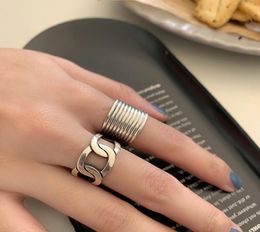 925 Sterling Silver Wide Face Chain Ring Women039s Old Style Index Finger Opening Personality Punk Jewelry G4X95359477