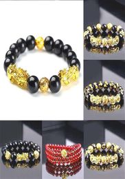 Feng Shui Obsidian Stone Beads Bracelet Men Women Unisex Wristband Gold Black Pixiu Wealth and Good Luck Women dff06393404785