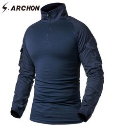 SARCHON Military Tactical Long Sleeve T Shirt Men Navy Blue Solid Camouflage Army Combat Shirt Airsoft Paintball Clothes Shirt Y26080312