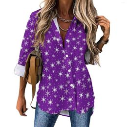 Women's Blouses Snowflake Winter Casual Blouse Purple White Kawaii Custom Woman Long Sleeve Street Style Shirt Autumn Oversize Clothing