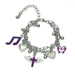 Charm Bracelets Titanium-Steel Steel Bracelet With Purple Cross-Love Note Butterfly Double Layer Chain Wristband For Women