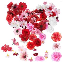 Decorative Flowers 100 Pcs Plum Head Wedding Decor Red Roses Artificial Bulk Silk Heads For Crafts