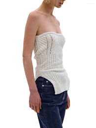 Women's Tanks Lchiji Women Knit Strapless Tube Top Off Shoulder Sleeveless Crochet Crop Summer Trendy Side Slit Tops