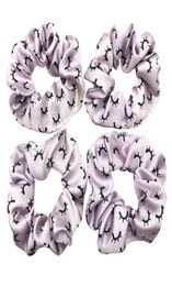 50pcs Pink Purple Eyelash Printed Scrunchies Stretchy Elastic Hair Band Girls Ponytail Holder Hair Tie Custom Color Accep2272736