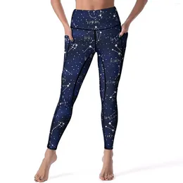 Active Pants Zodiac Astrology Yoga Women Star Print Leggings Push Up Novelty Legging Elastic Custom Workout Sport