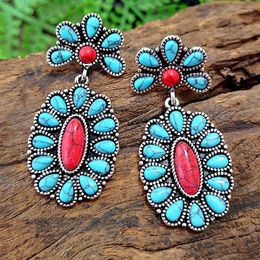 Dangle Earrings Fashion Vintage Blue White Turquoises For Women Ethnic Style Ancient Silver Colour Drop Long Earring Boho Jewellery