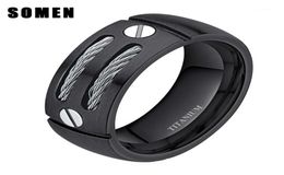 Wedding Rings 8mm Men039s Black Cable Screw Inlay Titanium Ring Cool Band Punk Rock Male Jewellery Bague Homme Anel Masculino12452046