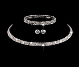 Silver Colour Circle Crystal Bridal Jewellery Sets African Beads Rhinestone Wedding Necklace Earrings Bracelet Sets For Women2504192