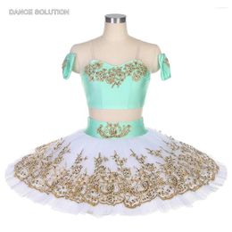 Stage Wear Adult And Child Ballet Dance Suit Costume Light Green Camisole Top With White Pancake Tutu Skirt Performance Dancewears BLL453