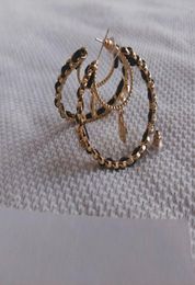 metal hoop earring accessories lock with leather fashion pearl c symbol retro designer earrings4545180