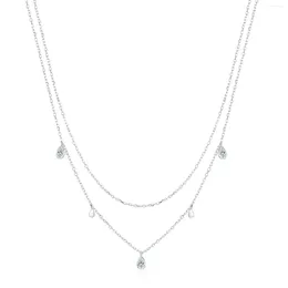 Chains Moissanite Diamond Necklace S925 Sterling Silver Water Drop Double Layer Clavicle Chain For Women Jewellery Accessories