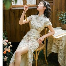 Cheongsam Qipao Chinese Traditional Dress Embroidery Retro Improved Cheongsams Oriental Party Summer Floral Dresses for Women 240131